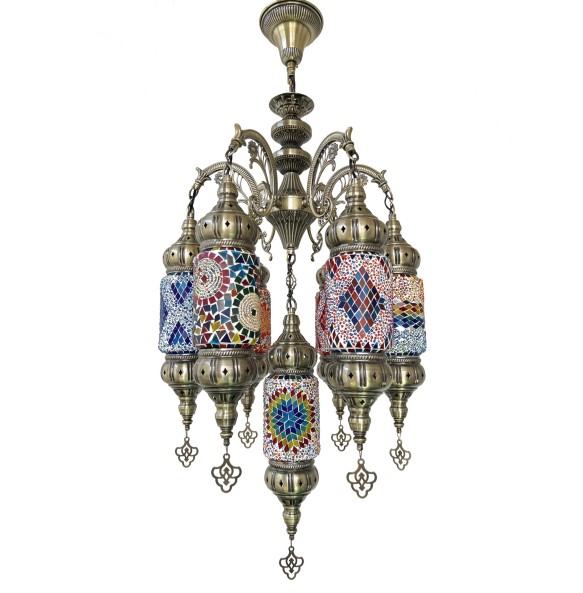 New 7 Heads Turkish Chandelier Handmade Cafe Restaurant Bar Bedroom Balcony Lamp Corridor Stair Mosaic Pendant Light Home Decor