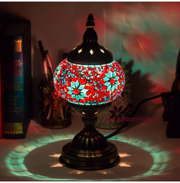 E14 Hand-inlaid Glass Mosaic Bedroom Living Room Decorative Table Lamps of Mediterranean Style Turkish Lamps