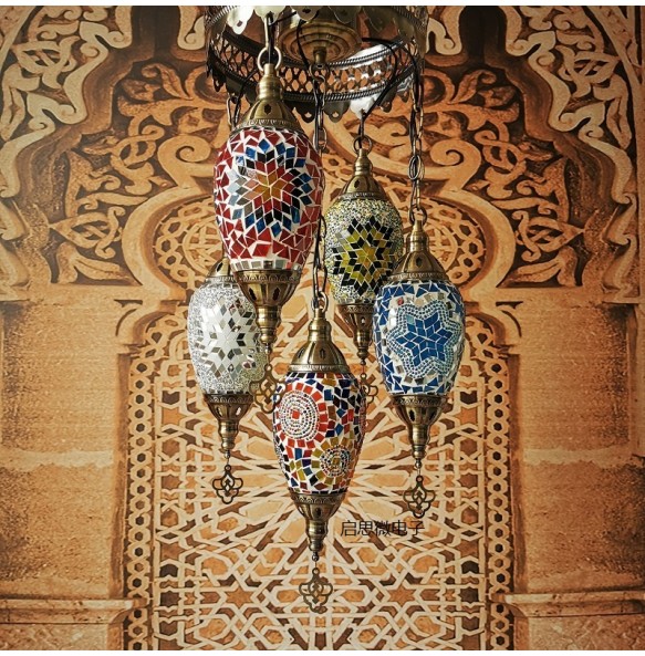 Newest Mediterranean Style Moroccan Lamp Hand-made Glass Shade Mosaic LED Pendant Lights Hallway Aisle Corridor  hotel cafe