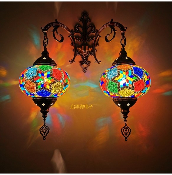 2 Heads Turkish Mosaic Wall Lamps Handmade Luminaria Applique Murale Intérieur Led Lampara Bedroom Balcony Aisle Decor Light