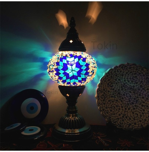 New Style Turkish Mosaic Table Lamp Vintage Art Deco Handcrafted Lamparas De Mesa Glass Romantic Bed Light Lamparas Con Mosaicos