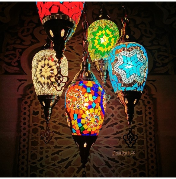 Newest Mediterranean Style Moroccan Lamp Hand-made Glass Shade Mosaic LED Pendant Lights Hallway Aisle Corridor  hotel cafe