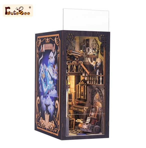 CUTEBEE Book Nook Miniature Doll House Kit With Touch Light Dust Cover Booknook Toys For Birthday Gifts Magic Nebula Common Room