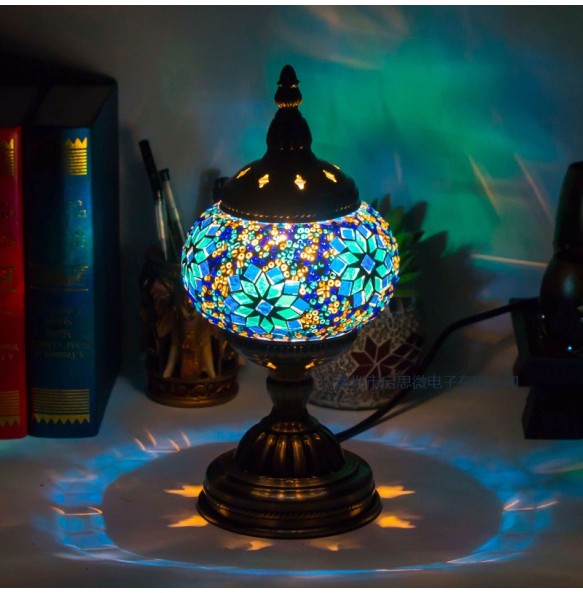 E14 Hand-inlaid Glass Mosaic Bedroom Living Room Decorative Table Lamps of Mediterranean Style Turkish Lamps