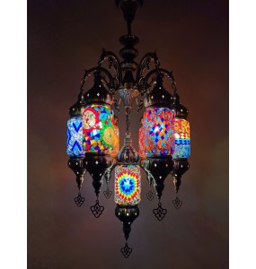 New 7 Heads Turkish Chandelier Handmade Cafe Restaurant Bar Bedroom Balcony Lamp Corridor Stair Mosaic Pendant Light Home Decor