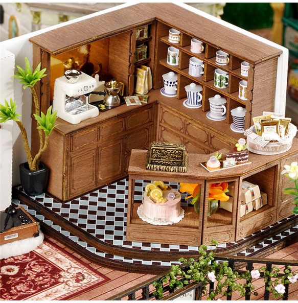 CUTEBEE DIY Miniature Dollhouse with Furniture Lights Vintage Wooden Doll House Roombox Building Kit Model Toy for Birthday Gift