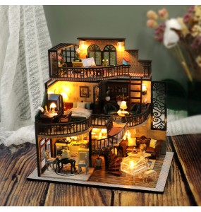 DIY Miniature Dollhouse Kit Doll House with Furniture Lights Wooden Building Model Toys for Children Birthday Gifts