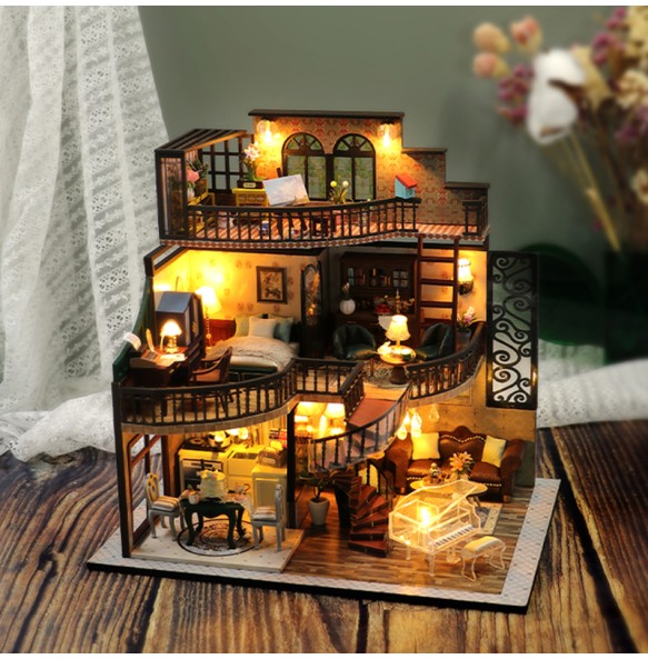 DIY Miniature Dollhouse Kit Doll House with Furniture Lights Wooden Building Model Toys for Children Birthday Gifts