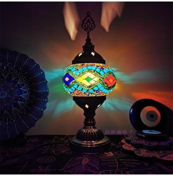 E14 Newest Mediterranean Style Art Deco Turkish Mosaic Table Lamp Handcrafted Mosaic Glass Romantic Bed Light