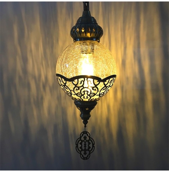 Newest Style Turkey Ethnic Customs Handmade Lamp Romantic Cafe Restaurant Bar Tree Pendant Light Ice Cracked Glass Pendant Lampe