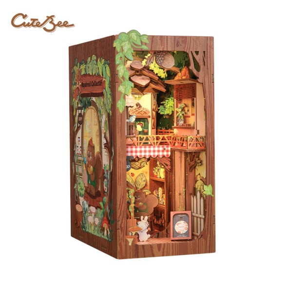 CUTEBEE DIY Book Nook Miniature Wooden Dollhouse with Light Dust Cover Bookshelf Insert 3D Puzzle Decor Gift Squirrel Collector