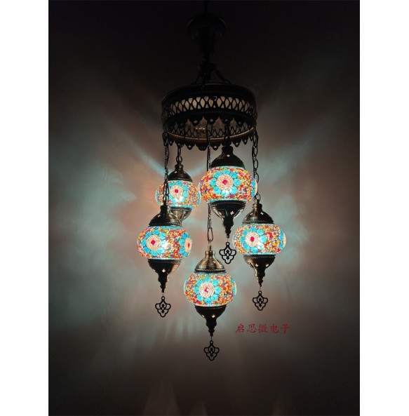 Newest 5 Heads Turkey Ethnic Customs Handmade Lamp Romantic Cafe Restaurant Bar Tree Pendant Light Bar Mosaic Pendant Lampe