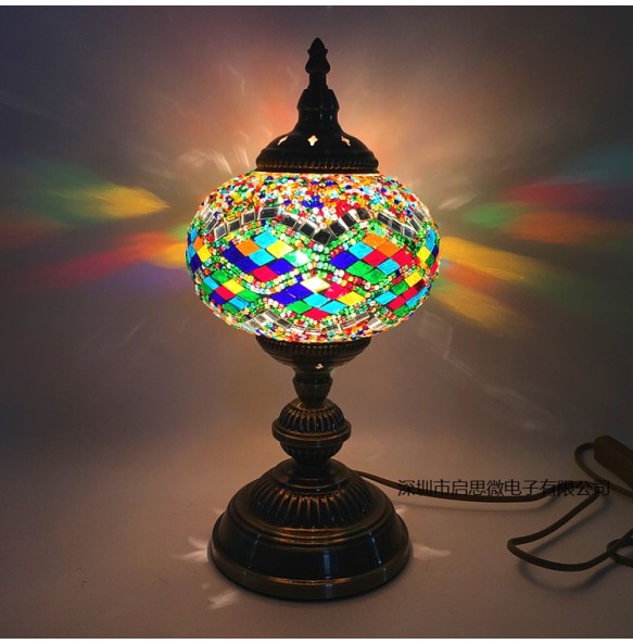 Big Size Turkish Mosaic Table Lamp Vintage Art Deco Handcrafted Lamparas De Mesa Ball Glass Romantic Bed Light Led Night Lampe