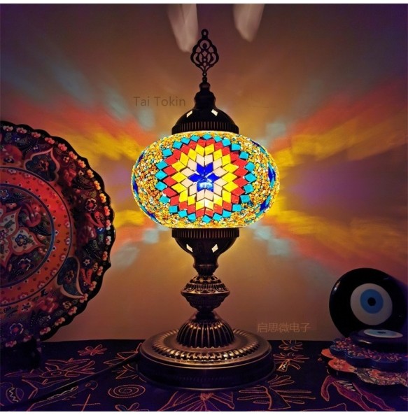 Big Size  E14 Hand-inlaid glass mosaic bedroom living room decorative Table Lamps of Mediterranean style Turkish Lamps Desk lamp