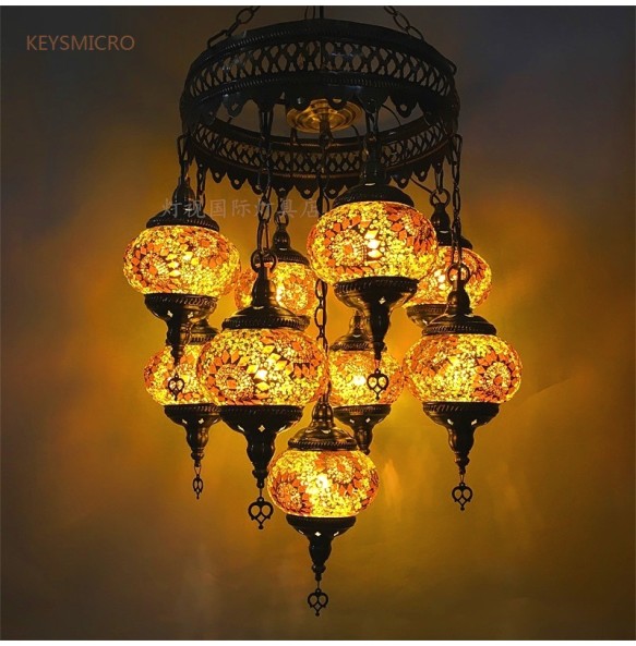 New Style 9 heads Turkish mosaic pendant Lamp vintage art deco Handcrafted lamparas de mesa mosaic Glass romantic  light