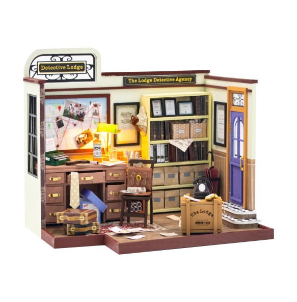 DIY Wooden Doll houses with Furniture LED Lights Miniature Dollhouse Kit Roombox Toy for Birthday Gift Detective Agency of Lodge