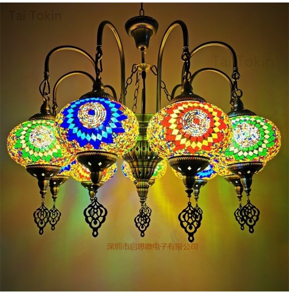 7/9 heads big size Turkish mosaic chandelier Lamp vintage art deco Handcrafted lamparas de mesa mosaic Glass romantic  light