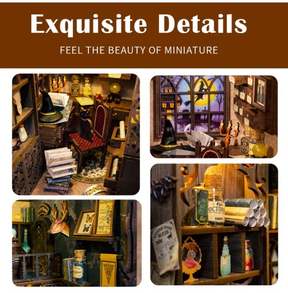 CUTEBEE DIY Book Nook Kit Miniature Book Nook with Touch Light Model Building Adults for Christmas Decoration (Magic Pharmacist)