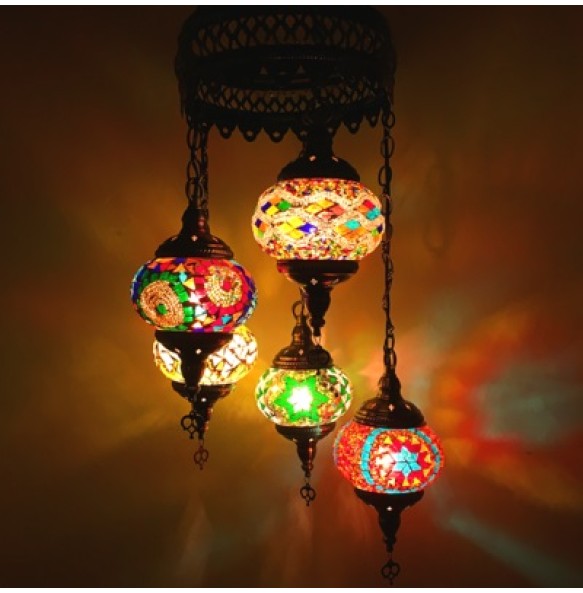 5 Heads Turkey Ethnic Customs Handmade Mosaic Lamp Romantic Hotel Cafe Restaurant Bar Pendant Light Living-room Balcony Stairs