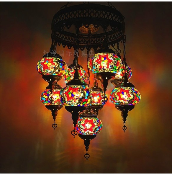 New Style 9 heads Turkish mosaic pendant Lamp vintage art deco Handcrafted lamparas de mesa mosaic Glass romantic  light