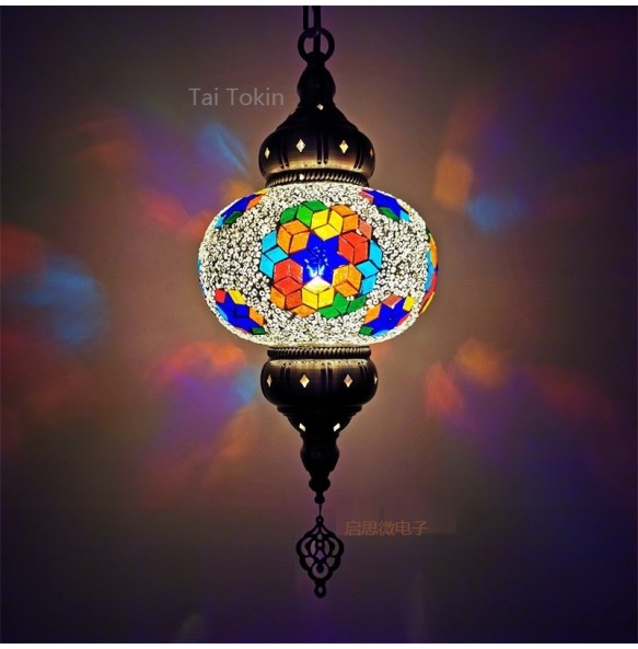 Big Size Turkish Mosaic Pendant Lamp Vintage Art Deco Handcrafted Lamparas De Mesa Glass Romantic  Light Lamparas Con Mosaicos