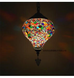 Newest E14 Hand-inlaid Glass Mosaic Bedroom Living Room Decorative Pendant  Lamps of Mediterranean Style Turkish Lampe