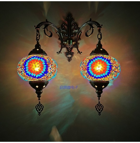 2 Heads Turkish Mosaic Wall Lamps Handmade Luminaria Applique Murale Intérieur Led Lampara Bedroom Balcony Aisle Decor Light