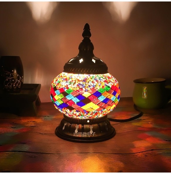 Newest Turkish Mosaic Table Lamp Vintage Art Deco Handcrafted Lamparas De Mesa Glass Romantic Bed Light Lamparas Con Mosaicos