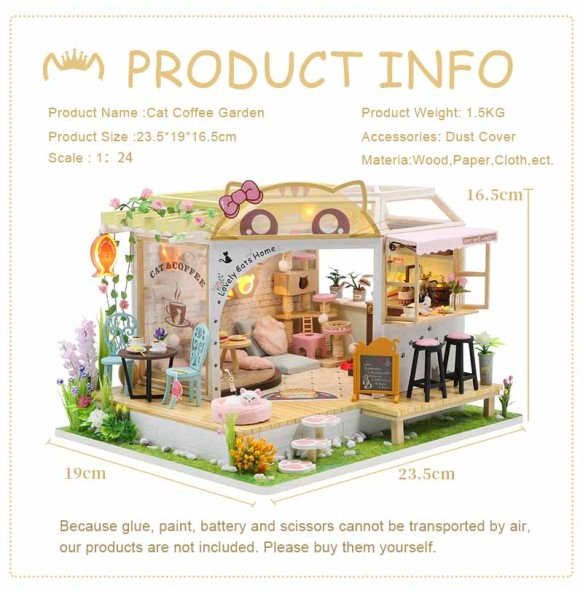 CUTEBEE DIY Miniature Dollhouse with Furniture Light Cute Cat Wooden Doll House Roombox Building Kit Model Toy for Birthday Gift