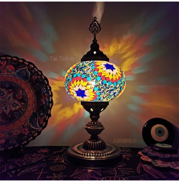 Big Size  E14 Hand-inlaid glass mosaic bedroom living room decorative Table Lamps of Mediterranean style Turkish Lamps Desk lamp