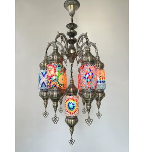 New 7 Heads Turkish Chandelier Handmade Cafe Restaurant Bar Bedroom Balcony Lamp Corridor Stair Mosaic Pendant Light Home Decor