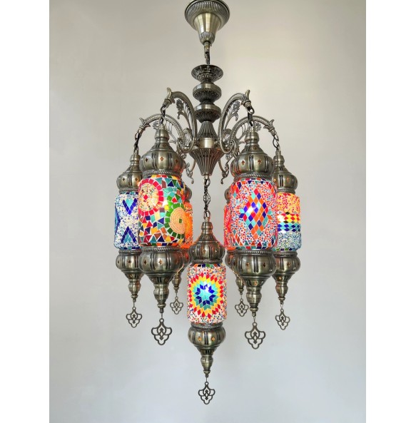 New 7 Heads Turkish Chandelier Handmade Cafe Restaurant Bar Bedroom Balcony Lamp Corridor Stair Mosaic Pendant Light Home Decor