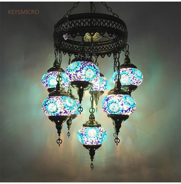 New Style 9 heads Turkish mosaic pendant Lamp vintage art deco Handcrafted lamparas de mesa mosaic Glass romantic  light