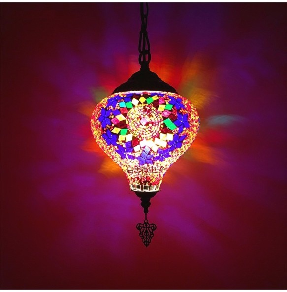 Newest E14 Hand-inlaid Glass Mosaic Bedroom Living Room Decorative Pendant  Lamps of Mediterranean Style Turkish Lampe