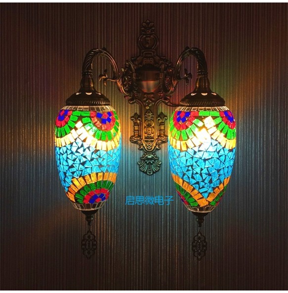 2 Heads Turkish Mosaic Wall Lamps Handmade Luminaria Applique Murale Intérieur Led Lampara Bedroom Balcony Aisle Decor Light