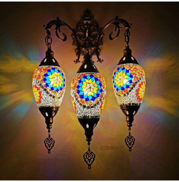 3 Heads Turkish Mosaic Wall Lamps Luminaria Applique Murale Intérieur Led Lampara Bedroom Living Room Balcony Aisle Decor Light