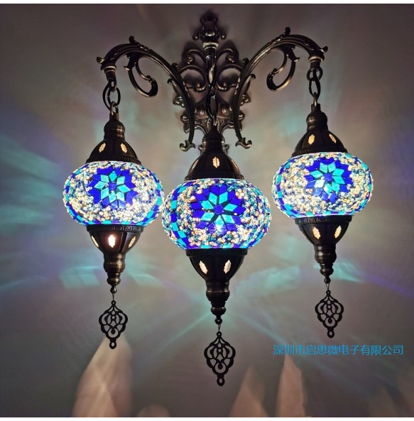 3 Heads New Mediterranean style Art Deco Turkish Mosaic Wall Lamp Handcrafted mosaic Glass romantic wall light