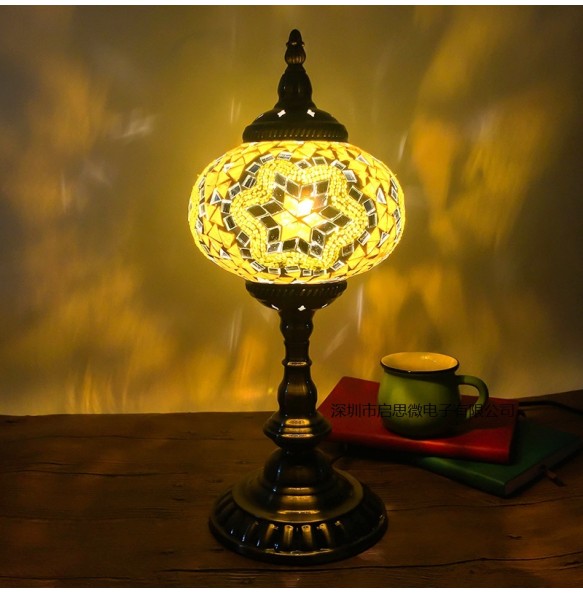 New Style E14 Hand-inlaid Glass Mosaic Bedroom Living Room Decorative Table Lamps of Mediterranean Style Turkish Lamps