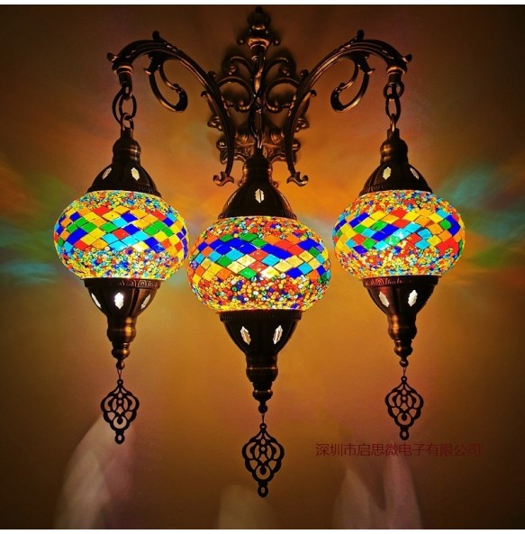 3 Heads New Mediterranean style Art Deco Turkish Mosaic Wall Lamp Handcrafted mosaic Glass romantic wall light