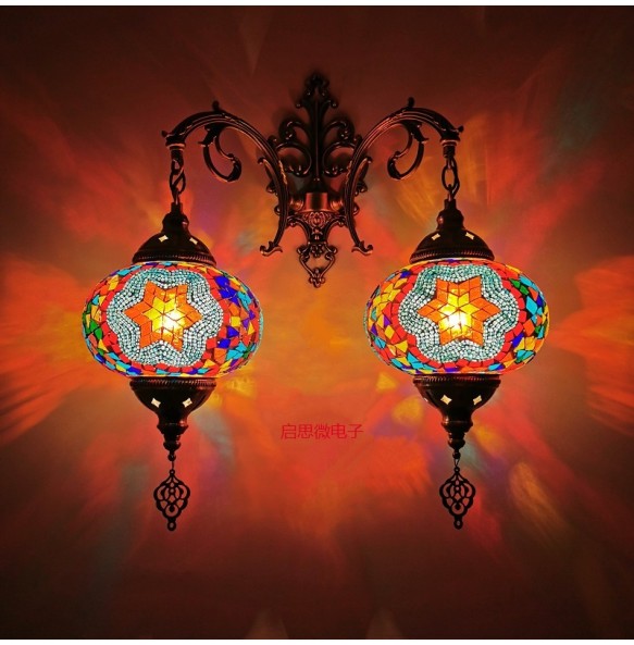 2 Heads Turkish Mosaic Wall Lamps Handmade Luminaria Applique Murale Intérieur Led Lampara Bedroom Balcony Aisle Decor Light