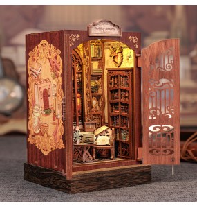 CUTEBEE DIY Book Nook Kit Miniature Wooden Dollhouse with Light Bookshelf Insert Decoration Model for Gifts Bookshop Memories