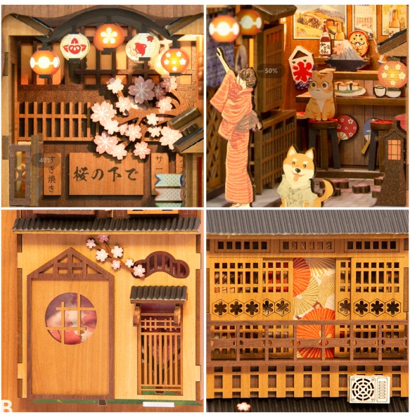 CUTEBEE DIY Book Nook Wooden Dollhouse Bookshelf Insert Miniature House Booknook Sakura Model Toy for Decoration Birthday Gifts