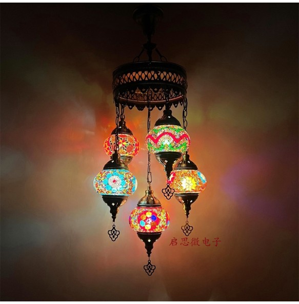 Newest 5 Heads Turkey Ethnic Customs Handmade Lamp Romantic Cafe Restaurant Bar Tree Pendant Light Bar Mosaic Pendant Lampe