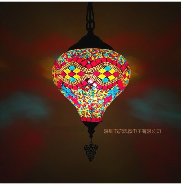 Newest E14 Hand-inlaid Glass Mosaic Bedroom Living Room Decorative Pendant  Lamps of Mediterranean Style Turkish Lampe