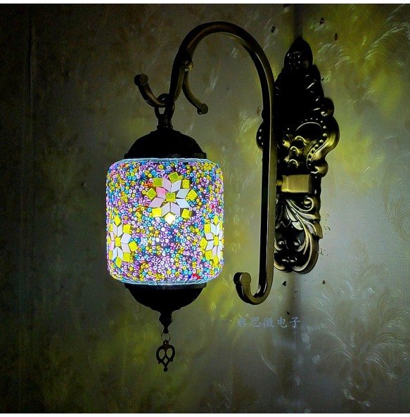 Newest Led Wall Lamp Mediterranean Style Art Deco Turkish Mosaic Wall Lampe Handcrafted  Glass Romantic Light Home Decor