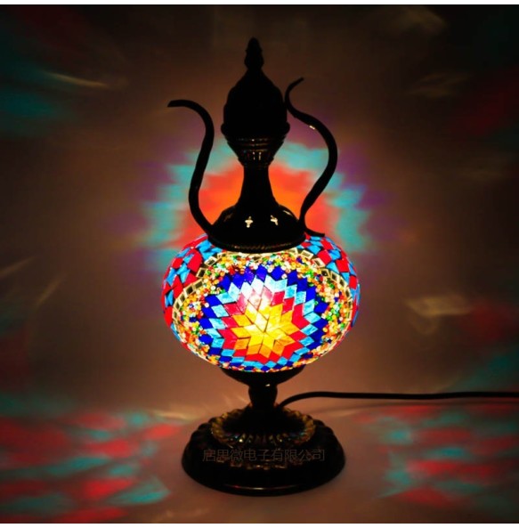 Turkish Mosaic Kettle Table Lamp Vintage Art Deco Handcrafted Lamparas De Mesa Ball Glass Romantic Bed Light Led Night Lampe