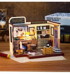 DIY Wooden Doll houses with Furniture LED Lights Miniature Dollhouse Kit Roombox Toy for Birthday Gift Detective Agency of Lodge