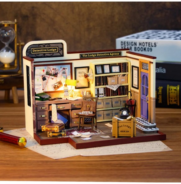 DIY Wooden Doll houses with Furniture LED Lights Miniature Dollhouse Kit Roombox Toy for Birthday Gift Detective Agency of Lodge