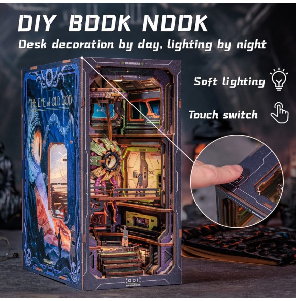 CUTEBEE DIY Book Nook Cthulhu Wooden Dollhouse with LED Dust Cover Bookshelf Insert 3D Puzzle Decor for Gift The Eye of Old God