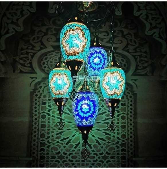 Newest Mediterranean Style Moroccan Lamp Hand-made Glass Shade Mosaic LED Pendant Lights Hallway Aisle Corridor  hotel cafe